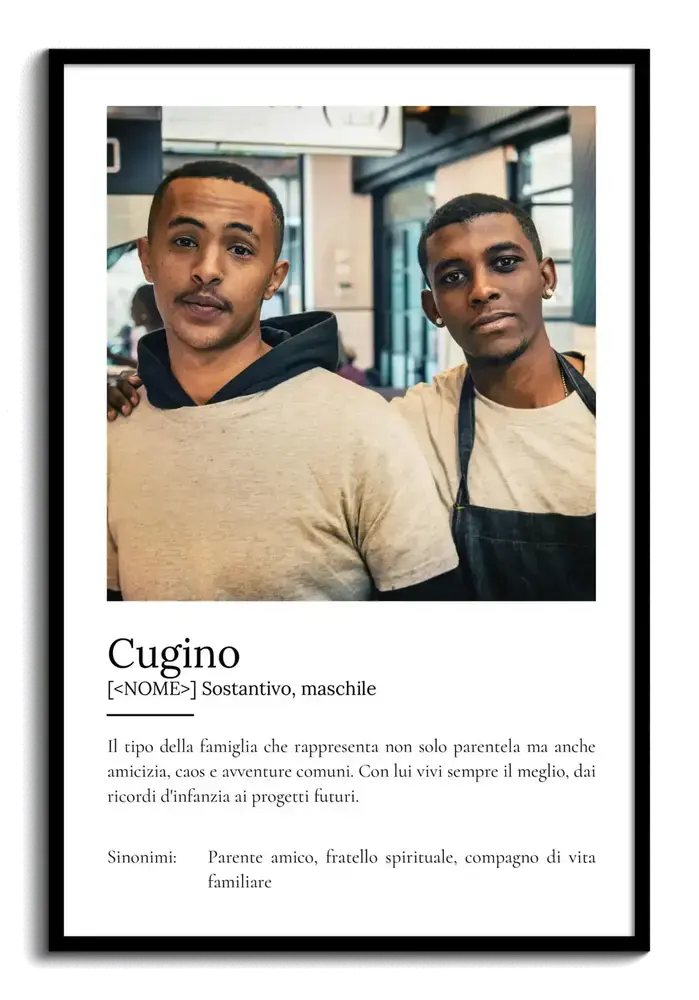 Poster per un cugino con foto rettangolare e definizione stile dizionario, in cornice nera