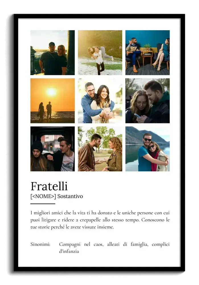 Poster con nove foto e definizione in cornice nera, regalo di compleanno per un fratello o una sorella
