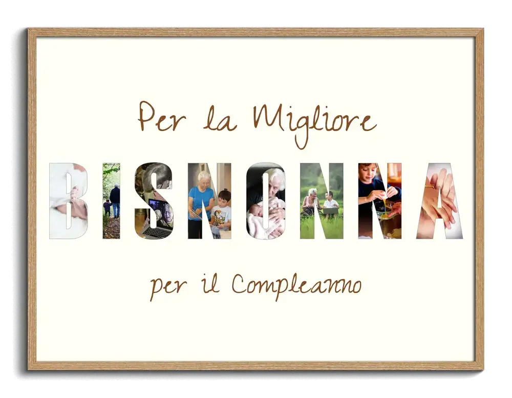 Collage di foto a forma di lettere in cornice di legno, regalo di compleanno per la bisnonna