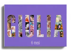 Crea la Collage Fotografie Nome Bimbo - Sfondo Lilla, Personalizza ora!