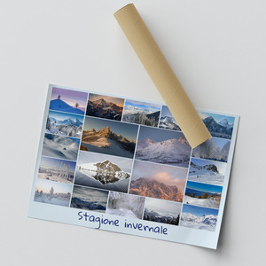 Collage foto di paesaggi: crea e stampa premium boschi, strade autunnali, monti innevati