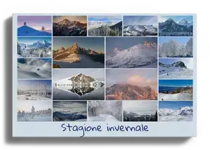 Collage foto di paesaggi: crea e stampa premium boschi, strade autunnali, monti innevati