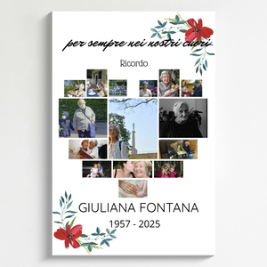 Crea il tuo collage commemorativo: Cuore con fiori e testi personalizzabili