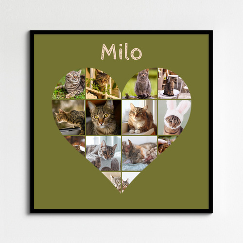 Collage a cuore con foto del tuo gatto – crea ora e personalizza testo o nome