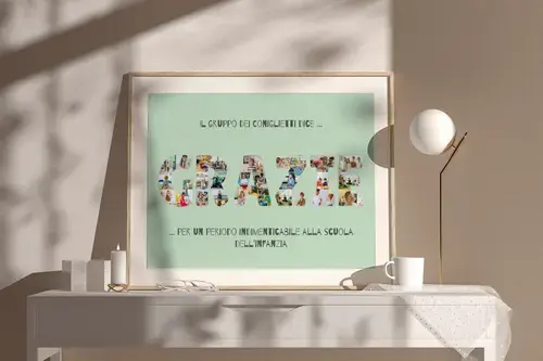 Collage di foto in lettere "Grazie" per bambini