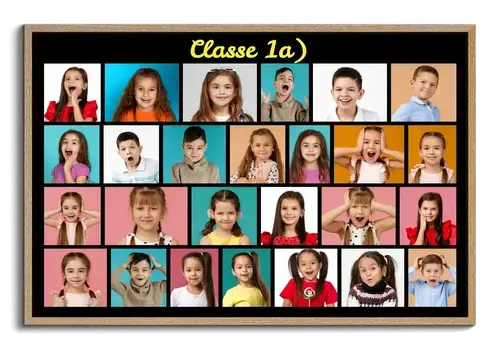 Crea collage fotografico di classe con foto di studenti e testo personalizzato