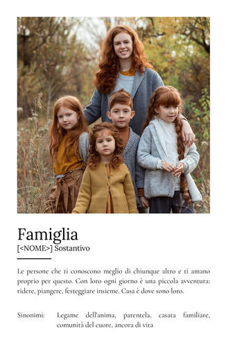 Crea il tuo poster definizione Famiglia personalizzato con foto e testo speciali