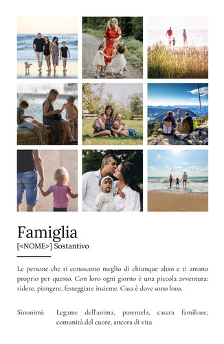 Crea il tuo poster definizione Famiglia personalizzato con foto e testo speciali