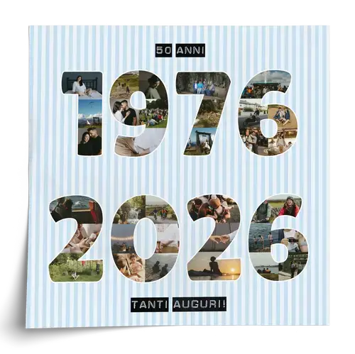 Anno di nascita e compleanno come collage fotografico con numeri e testo