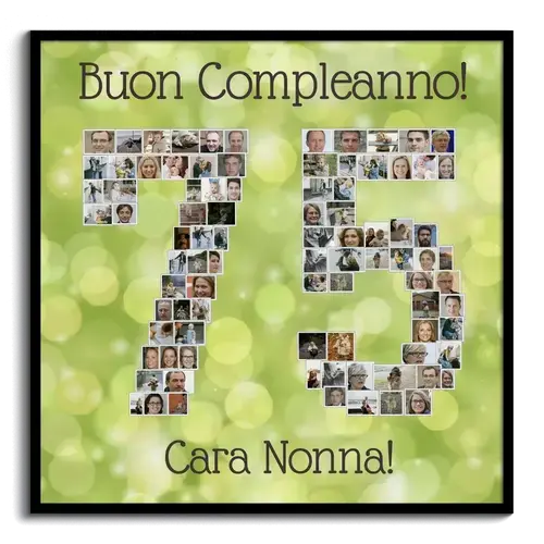 Crea il tuo collage foto 75 per tua Nonna – sfondo verde, regalo compleanno, con dedica