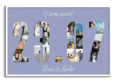 Collage data matrimonio su tela con tante tue foto: personalizza ora i nomi