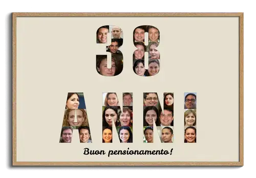 Fotoregalo per pensionamento collage testo e numeri