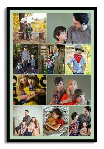 Collage con foto in file disposte da foto di famiglia e bambini