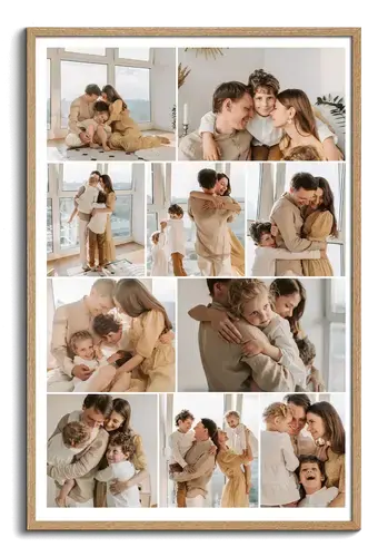 Collage con foto in file disposte da foto di famiglia e bambini