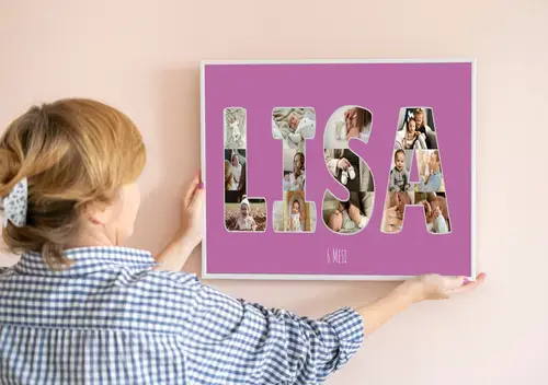 Collage Nome Bambino Foto su Sfondo Lilla