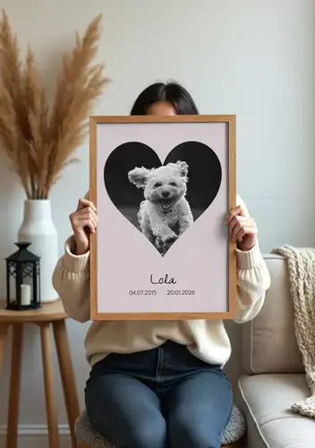 Collage a forma di cane, in ricordo, nome e anni