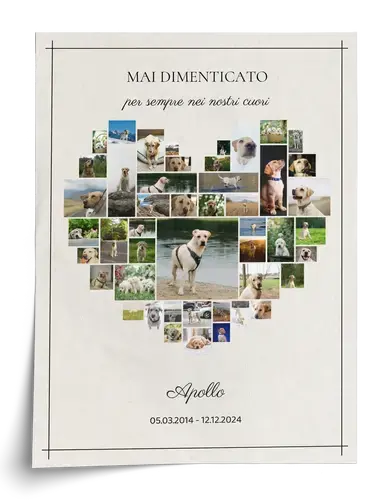 Collage a forma di cane, in ricordo, nome e anni