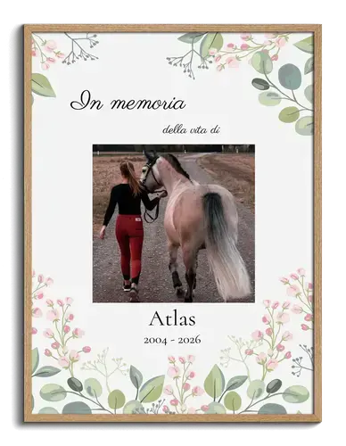 Poster commemorativo cavallo con foto e dati