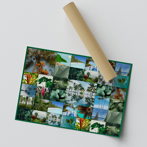 Collage foto natura tropicale – stampa premium: Crea ora palme, foresta pluviale e spiagge