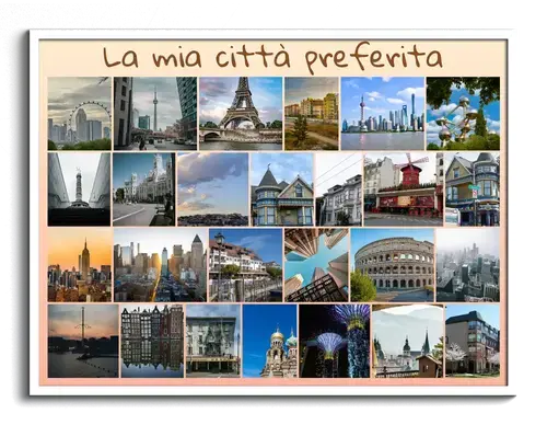 Collage fotografico da parete: città e monumenti