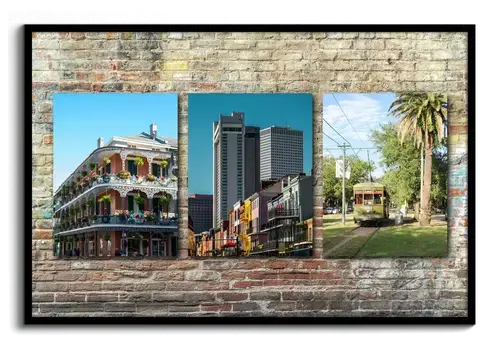 Collage di viaggio con sfondi e passepartout