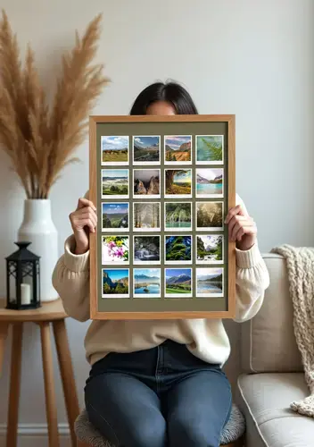 Collage Polaroid Natura: Fiori, Boschi e Spiagge