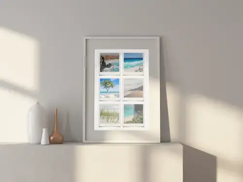 Collage Polaroid Natura: Fiori, Boschi e Spiagge