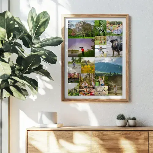 Collage fotografici primaverili con fiori e prati