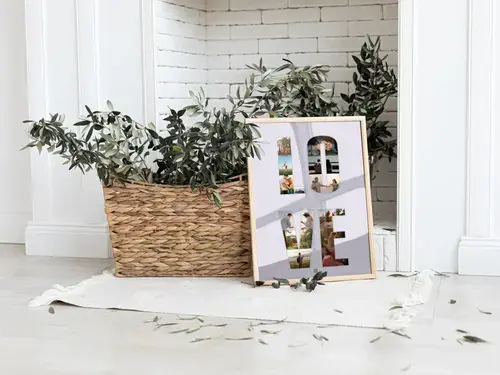 Collage "LOVE" personalizzata con foto su sfondo arancio