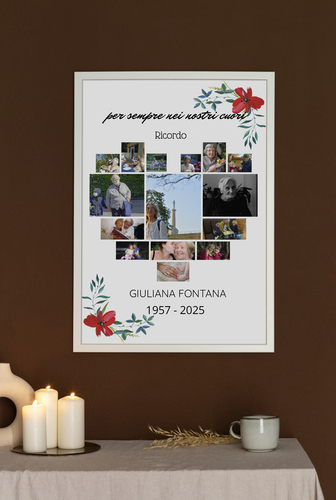 Crea il tuo collage commemorativo: Cuore con fiori e testi personalizzabili