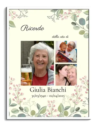 Ricordo del defunto Ritratto con fiori e tre foto