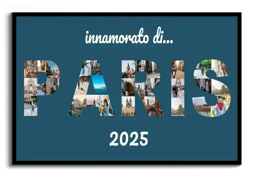 Crea il tuo collage foto nella scritta Parigi su tela: personalizza con anno