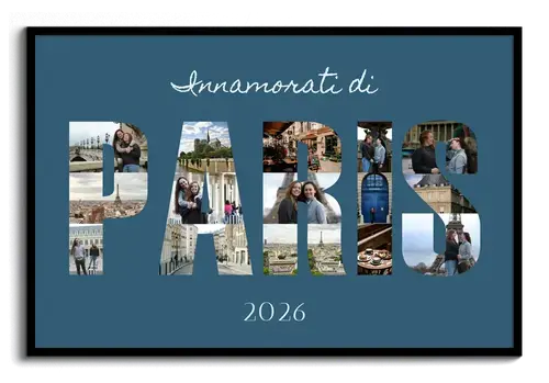 Foto di vacanza come collage su poster o tela con testo