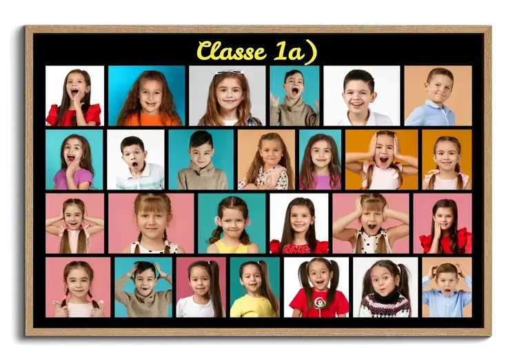 Crea collage fotografico di classe con foto di studenti e testo personalizzato