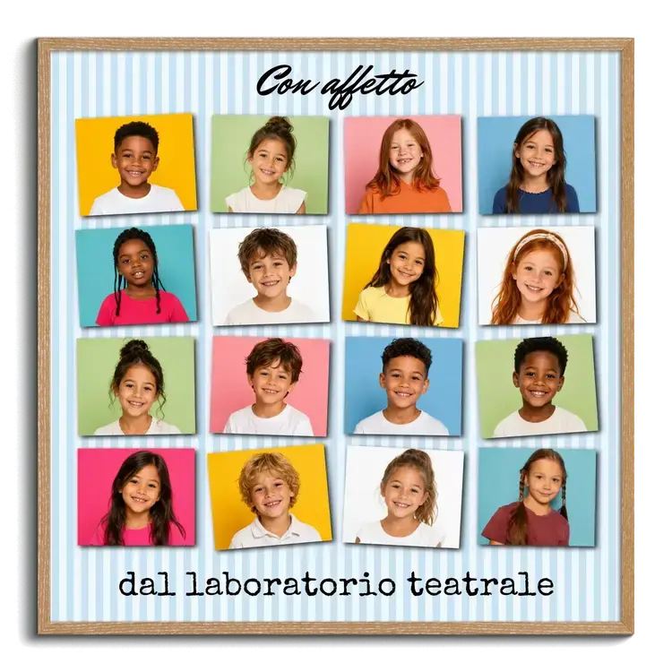 Foto di gruppo con foto di bambini come collage regalo daddio per maestro