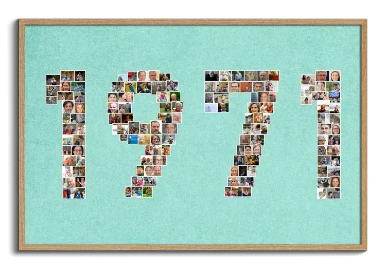 Anno di nascita con numeri come collage fotografico idea regalo creativa