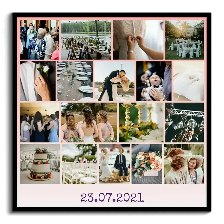 Foto del matrimonio come fotocollage con data come scritta