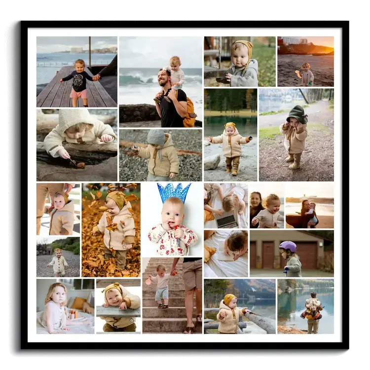 Collage di foto di bambini o neonati dall album di famiglia