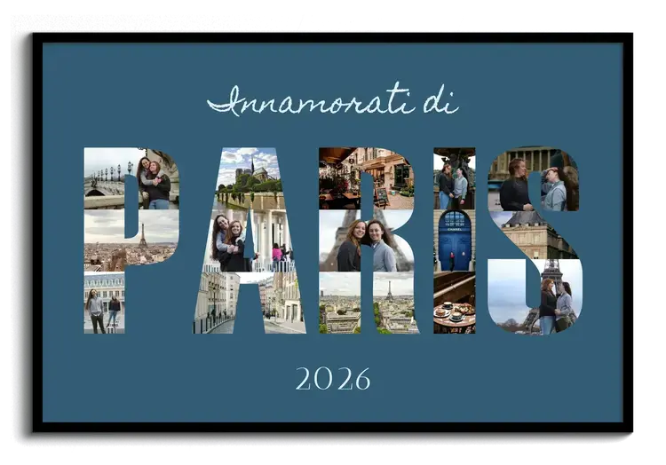 Foto di vacanza come collage su poster o tela con testo